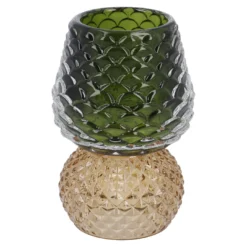Teelichthalter Zapfen auf Fuß, dunkelgrün/hellbraun, 11 cm