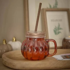 Trinkglas mit Strohhalm, Kürbis/orange, 380 ml