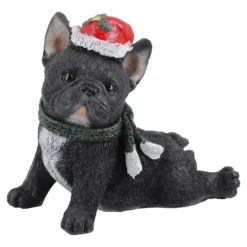 Weihnachtsfigur mit Mütze, Hund/schwarz, 13 x 12 cm