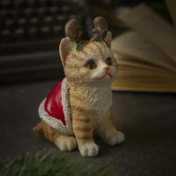 Weihnachtsfigur mit Mütze, Katze/orange, 9 x 12.5 cm