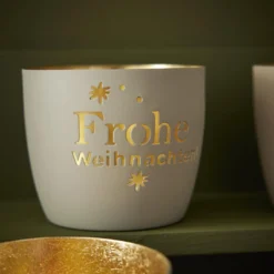 Windlicht Spruch/Xmas, Frohe Weihnachten/sand, 10 x 8.5 cm