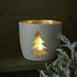 Windlicht Spruch/Xmas, Tanne/hellgrau, 10 x 8.5 cm