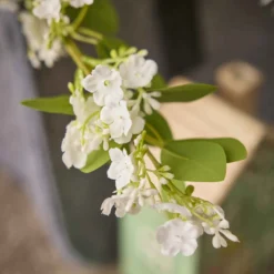 Zweig Blüten/Blätter, weiß, 82 cm